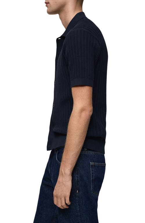 Mango Textured Short Sleeve Button-up Knit Shirt In Multi