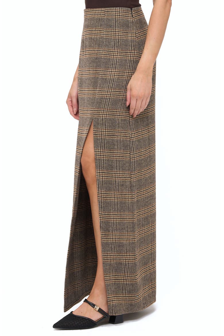 Plaid Front Slit Maxi Skirt, Alternate, color, MOCHA PLAID