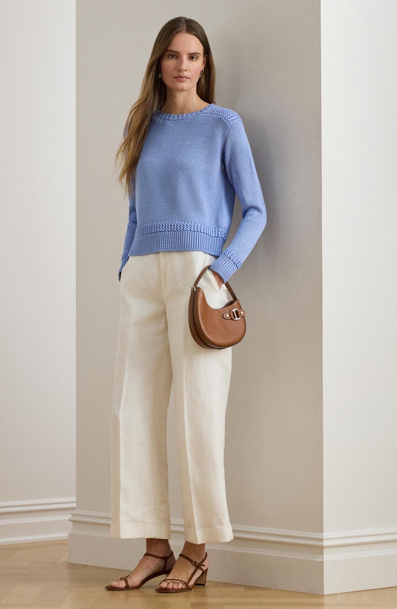 Lauren Ralph Lauren Mixed Stitch Cotton Blend Sweater, Alternate, color, Banker Blue