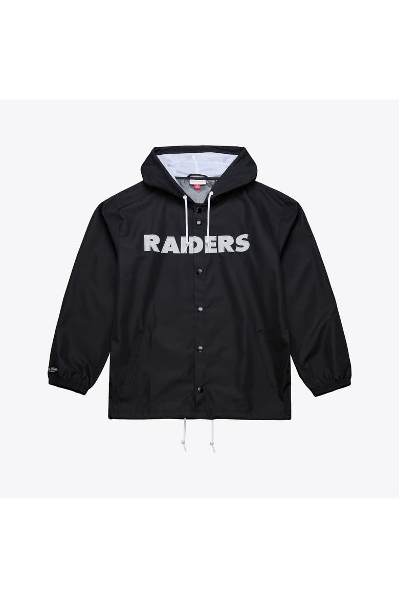 Men's Mitchell & Ness Black Las Vegas Raiders Coaches Full-Snap Hooded Windbreaker Jacket, Main, color, Black