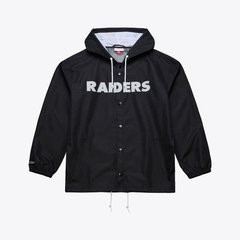 Men's Mitchell & Ness Black Las Vegas Raiders Coaches Full-Snap Hooded Windbreaker Jacket