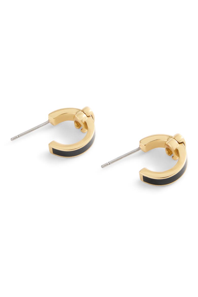 Signature C Enamel Huggie Hoop Earrings, Alternate, color, BLACK/ GOLD