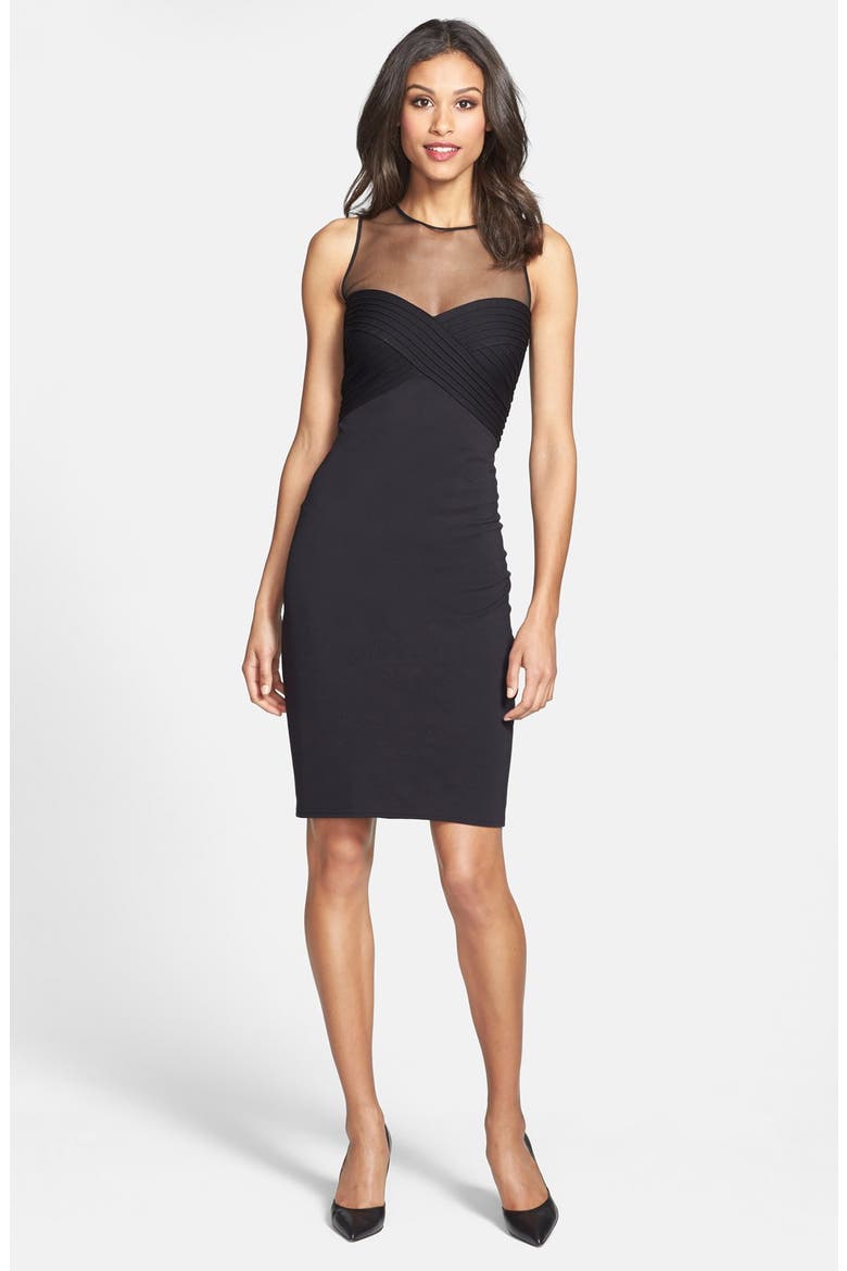 Illusion Yoke Jersey Sheath Dress, Alternate, color, BLACK