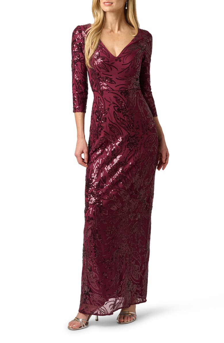 Adrianna Papell Sequin Gown, Main, color, Deep Wine