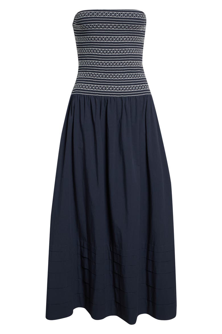 Jace Cotton Poplin Strapless Smocked Maxi Dress, Alternate, color, NAVY