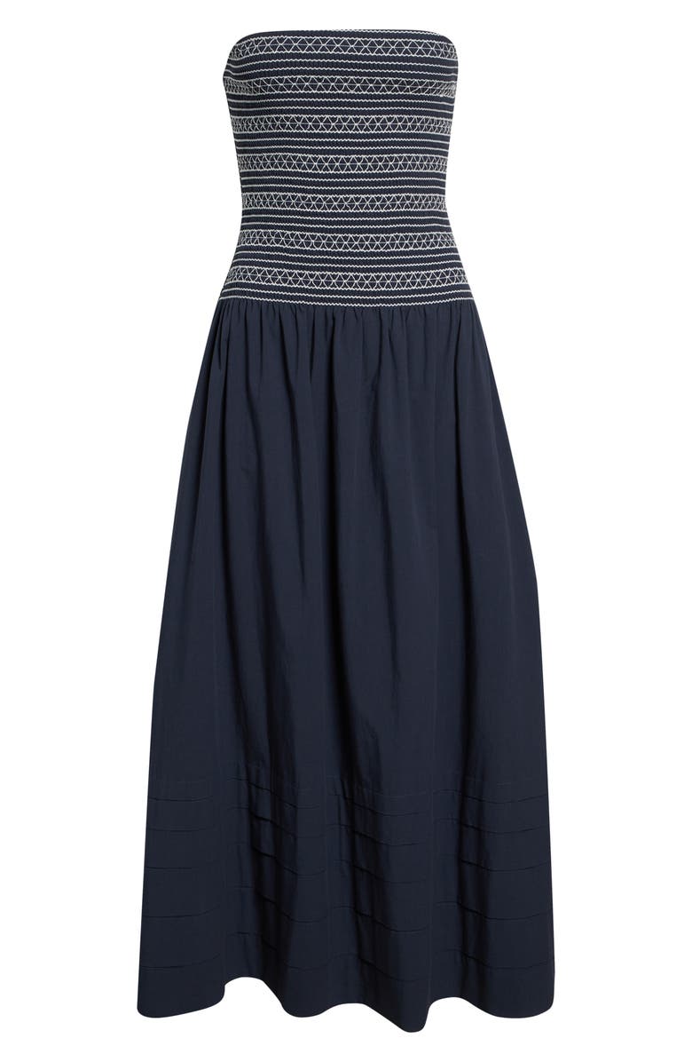 Ramy Brook Jace Cotton Poplin Strapless Smocked Maxi Dress, Alternate, color, Navy
