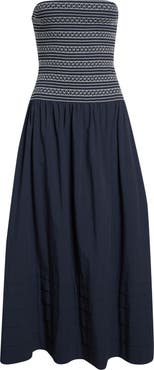 Ramy Brook Jace Cotton Poplin Strapless Smocked Maxi Dress