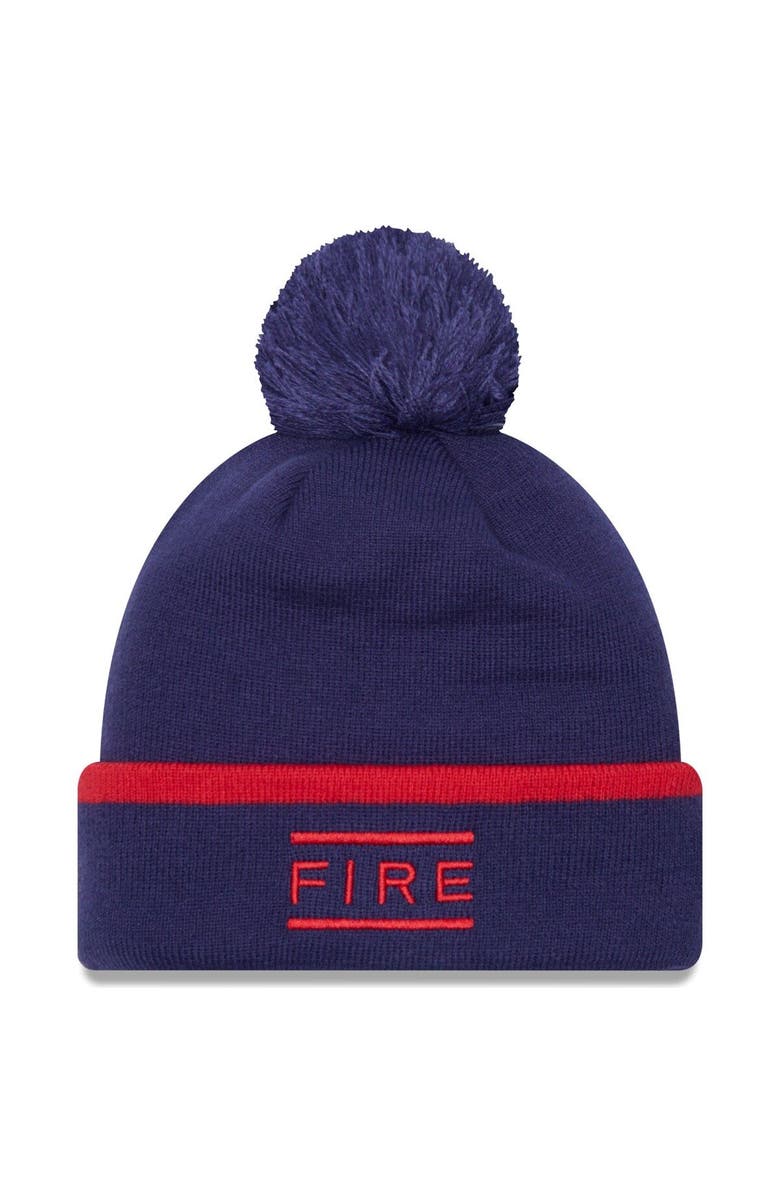 New Era Men's New Era Navy Chicago Fire Wordmark Kick Off Cuffed Knit Hat with Pom, Alternate, color, Navy