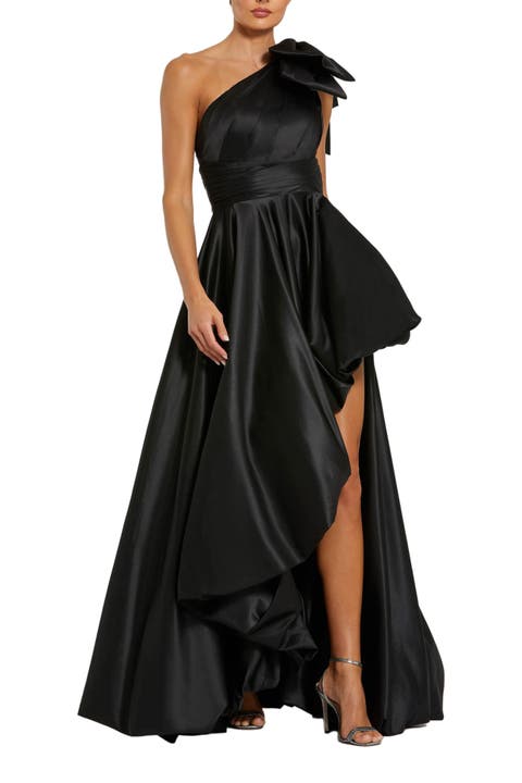 Satin One Shoulder Bow Gown
