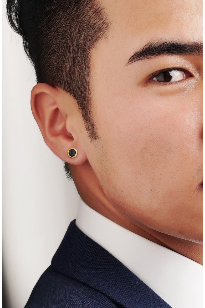 Men's Two-Tone Sterling Silver Black Diamond Round Stud Earrings - 0.03 ctw., Alternate, color, BLACK