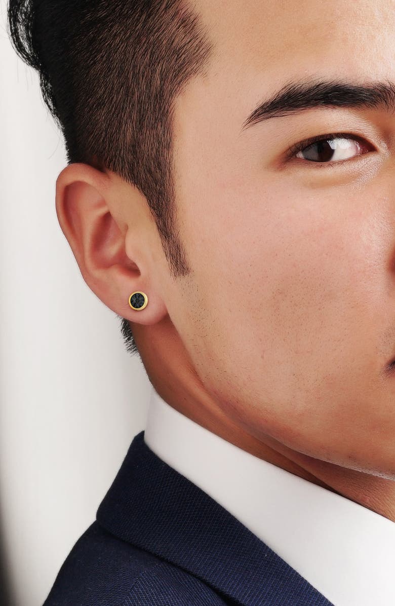 DELMAR Men's Two-Tone Sterling Silver Black Diamond Round Stud Earrings - 0.03 ctw., Alternate, color, Black