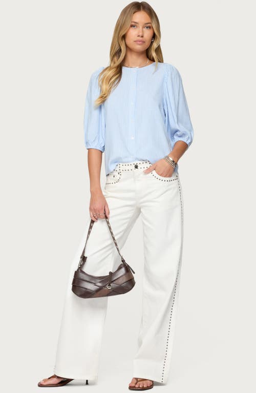 Edikted Pinstripe Linen Look Button Up Shirt
