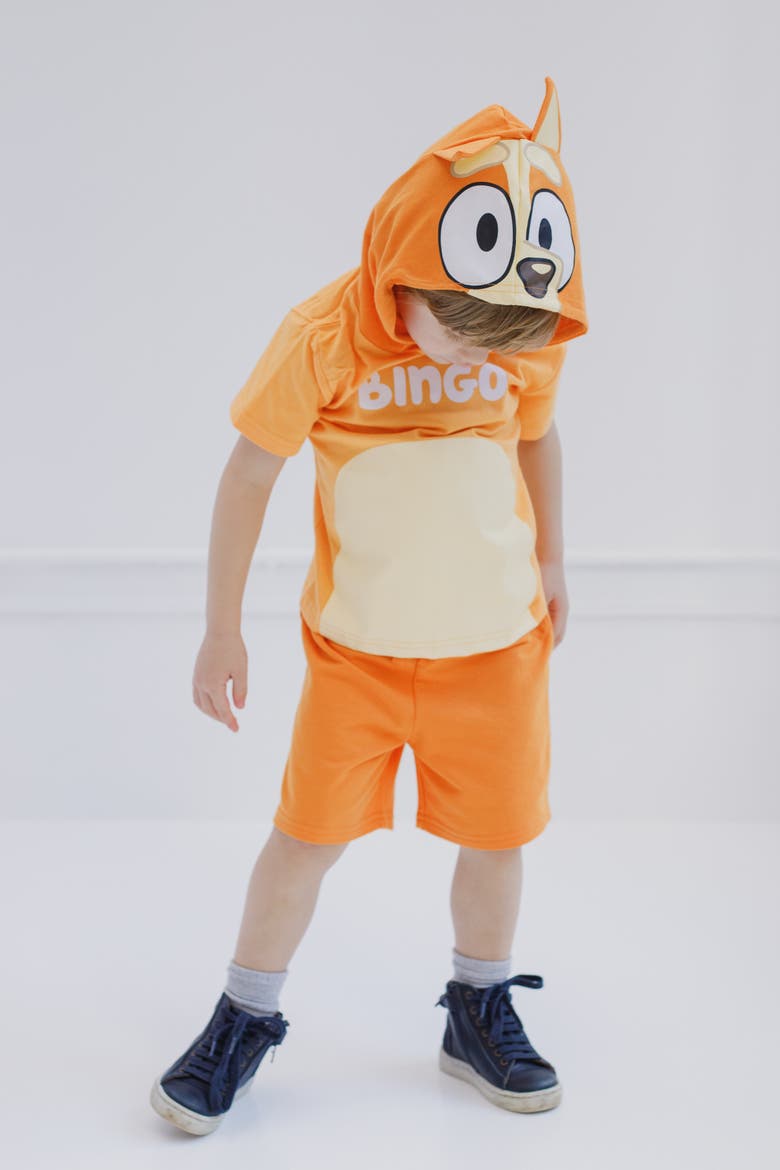Hooded T-Shirt and Shorts Set, Alternate, color, Bingo Orange