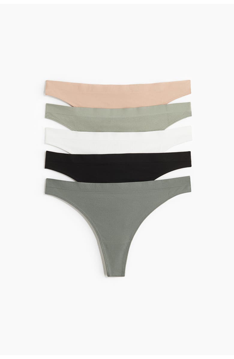 H&M 5-pack Seamless Thong Briefs, Main, color, Khaki Green/Beige/White