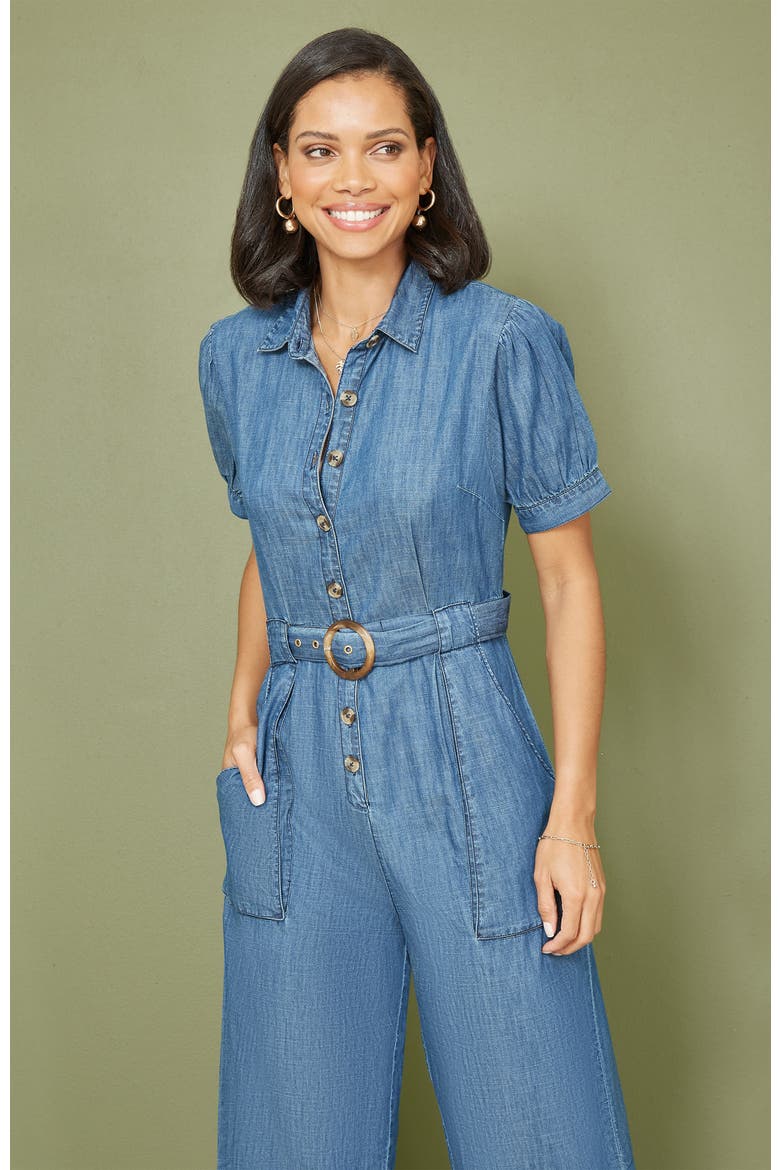 Cotton Chambray Button Up Jumpsuit, Alternate, color, Blue