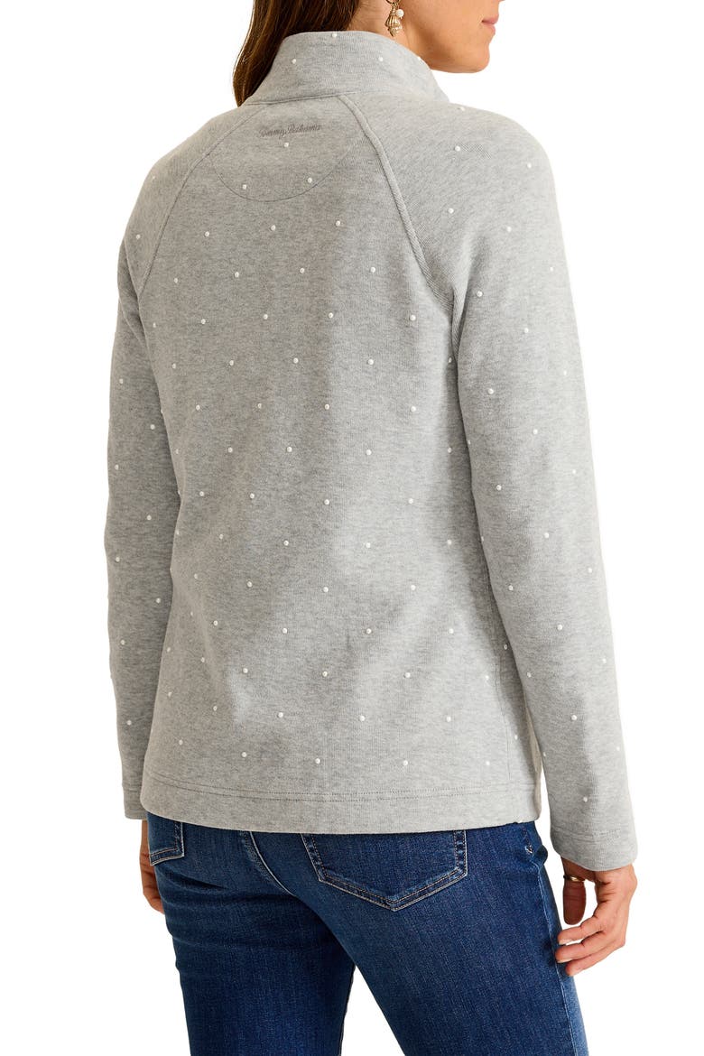 Aruba Faux Pearl Embellished Stretch Cotton Sweatshirt, Alternate, color, FOSSIL GREY HEATHER