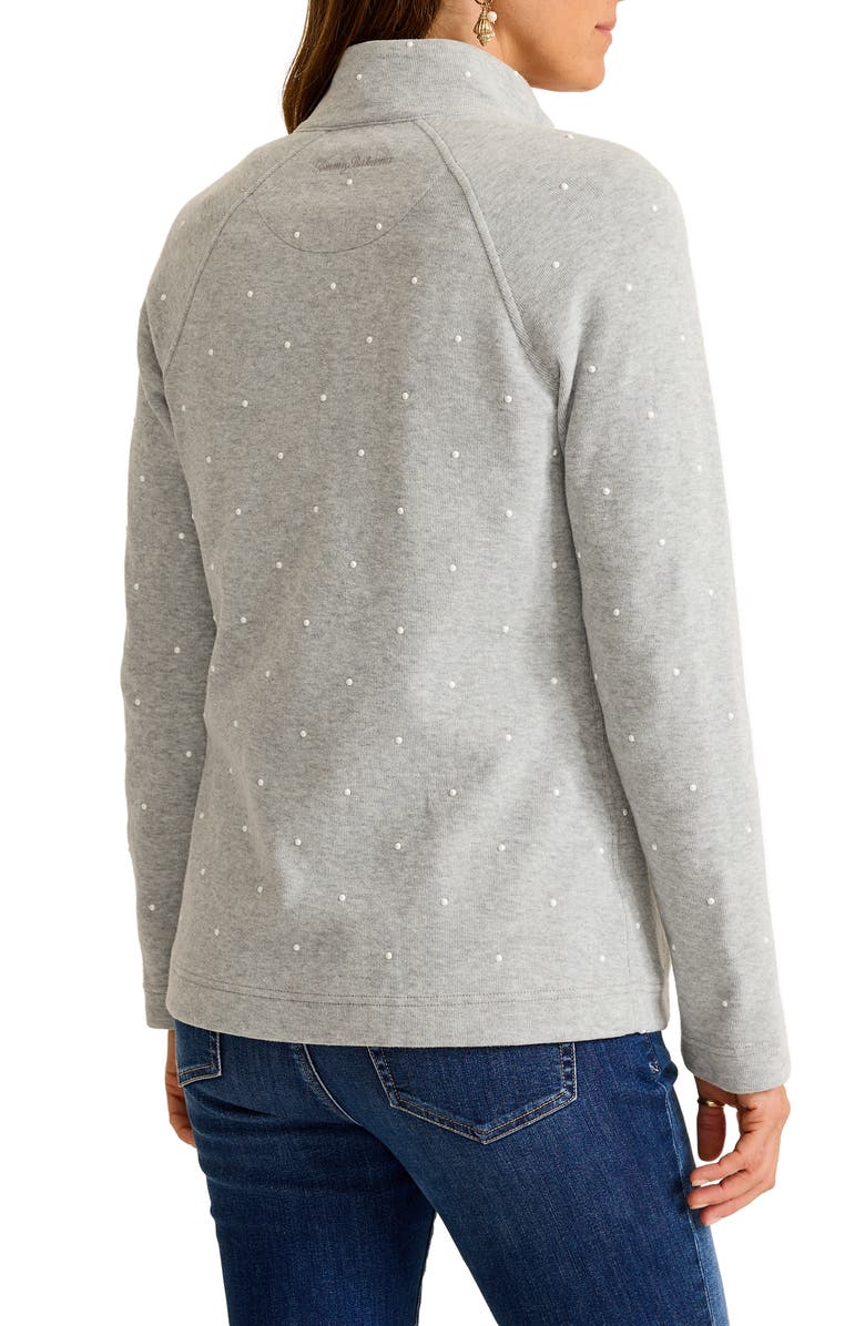 Tommy Bahama Aruba Faux Pearl Embellished Stretch Cotton Sweatshirt, Alternate, color, Fossil Grey Heather