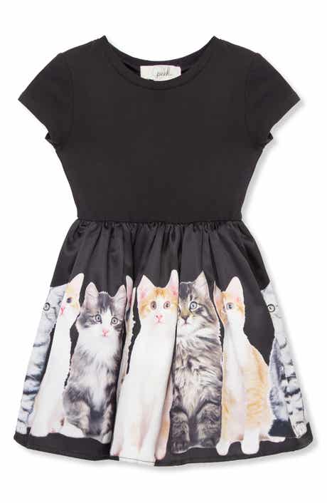 Peek Aren't You Curious Kids' Photoreal Kitten Fit & Flare Dress