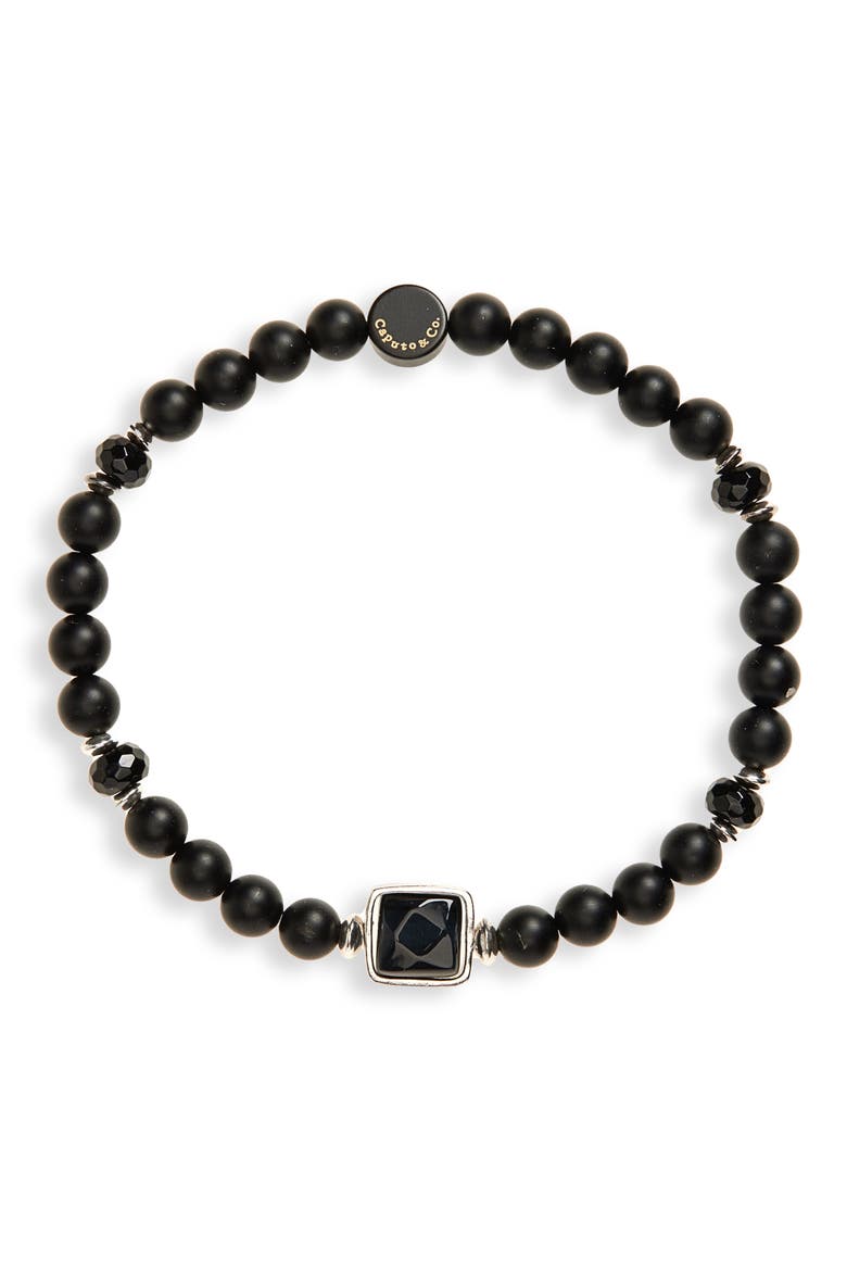 Stone Beaded Stretch Bracelet, Main, color, BLACK AGATE