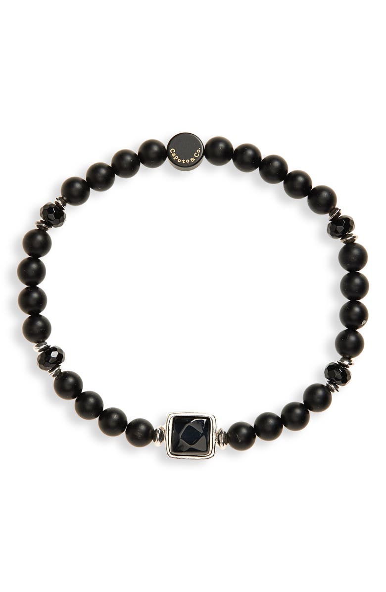 Caputo & Co. Stone Beaded Stretch Bracelet, Main, color, Black Agate
