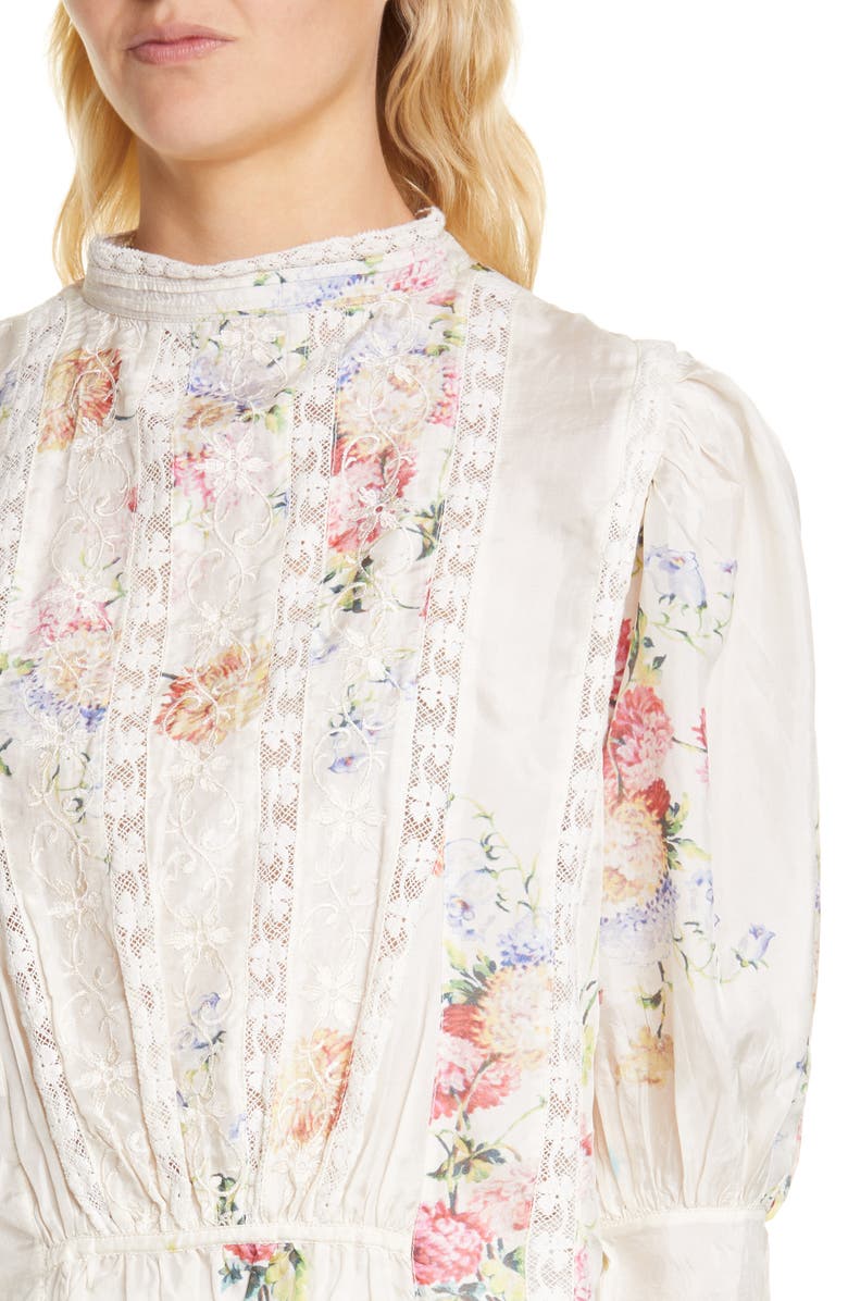 LoveShackFancy Tegan Floral Silk Blouse, Alternate, color, 