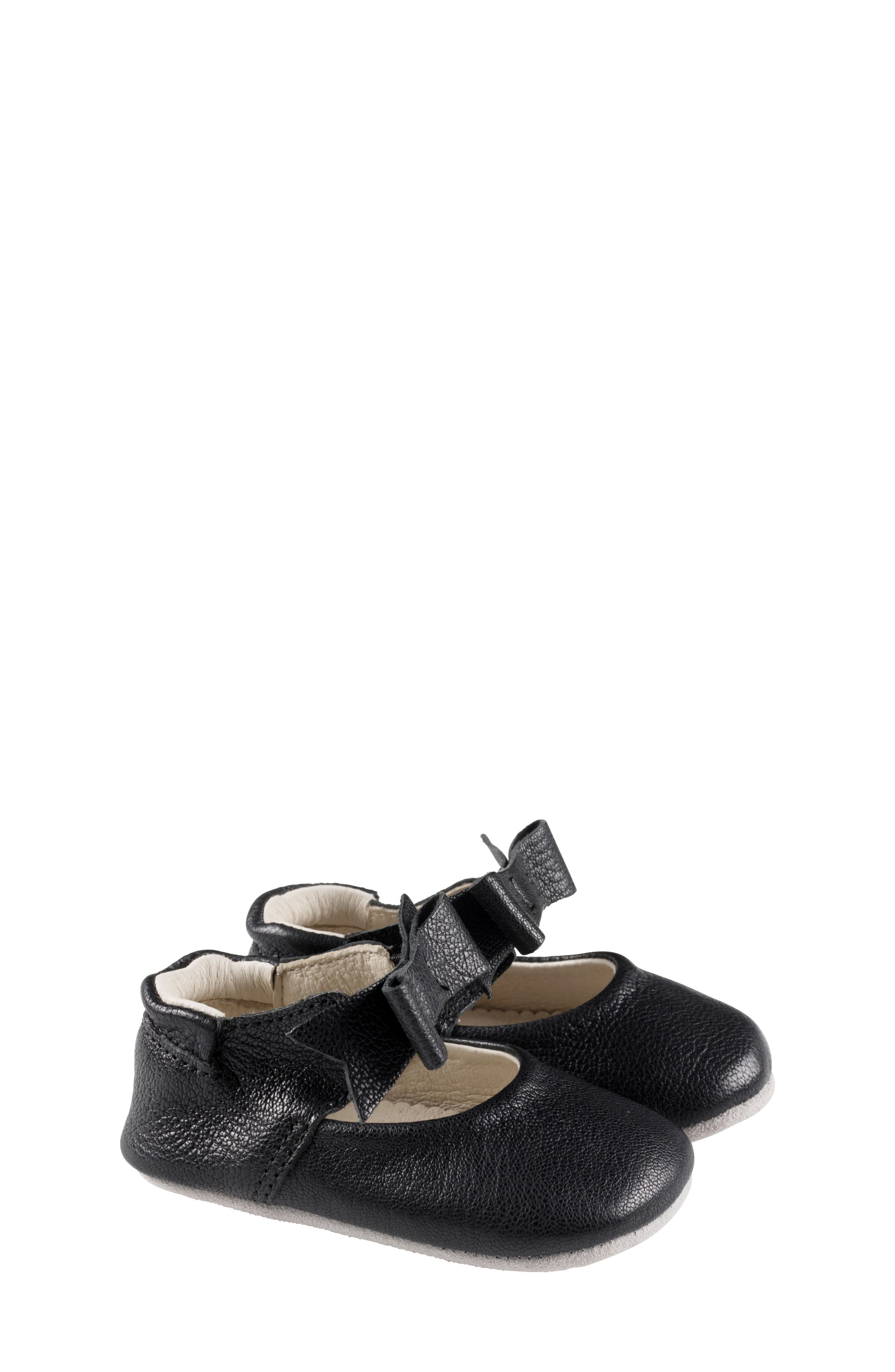 Robeez<sup>®</sup> Sofia Bow Mary Jane Crib Shoe, Main, color, Black
