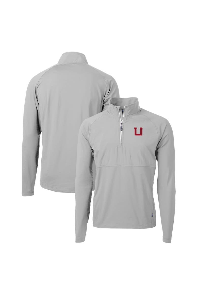 Men's Cutter & Buck Gray Utah Utes Adapt Eco Knit Hybrid Recycled Quarter-Zip Pullover Top, Main, color, Gray