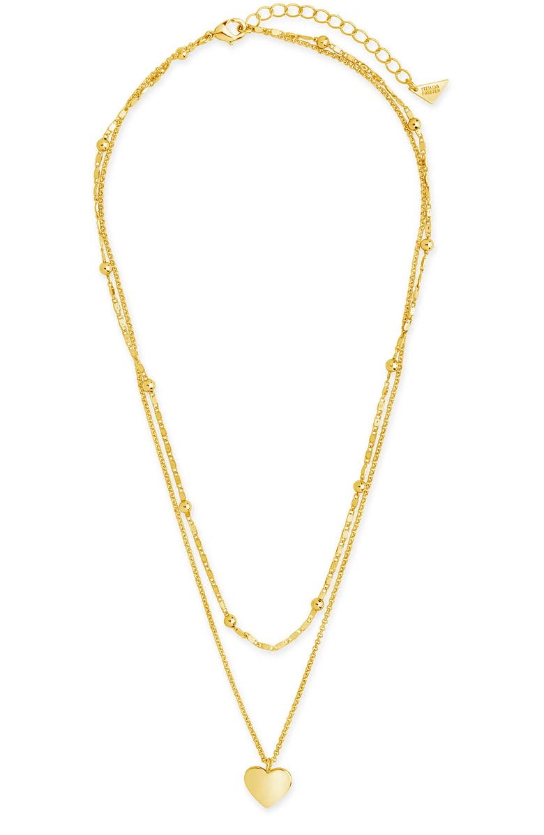 Sterling Forever Beaded Chain Heart Charm Layered Necklace, Main, color, Gold