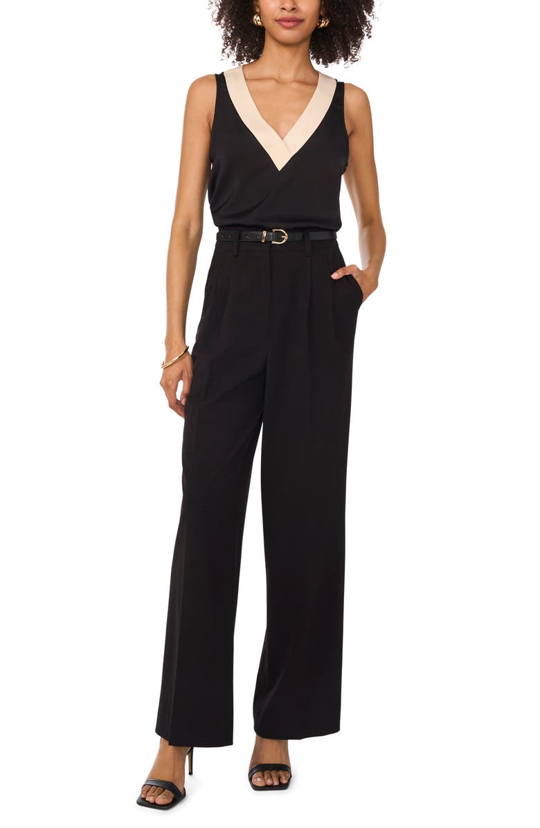 Vince Camuto Contrast V-Neck Shell, Alternate, color, Rich Black