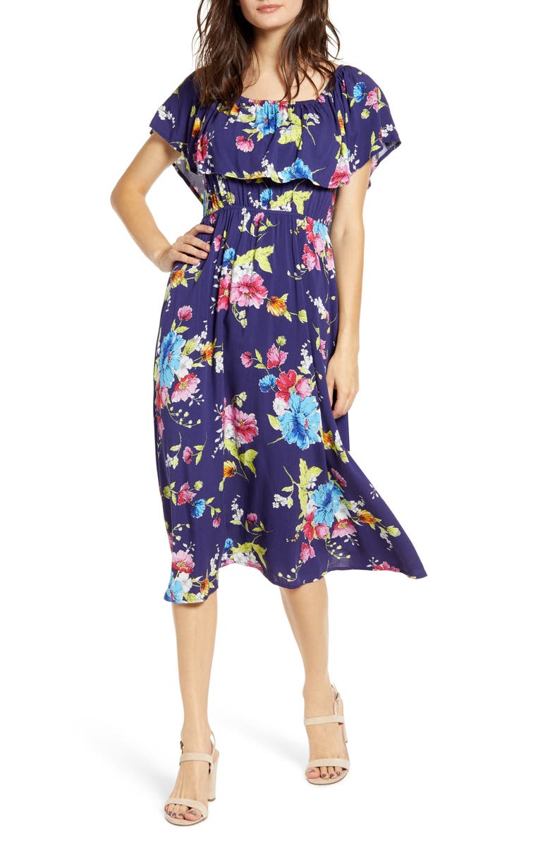 BP. Off the Shoulder Popover Midi Dress, Main, color, 