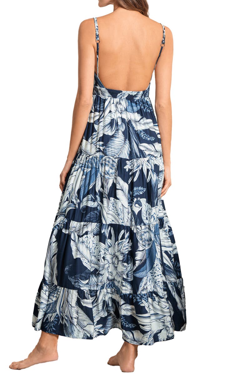 Maaji Juliette Calla Lily Tiered Plunge Neck Cover-Up Dress, Alternate, color, 