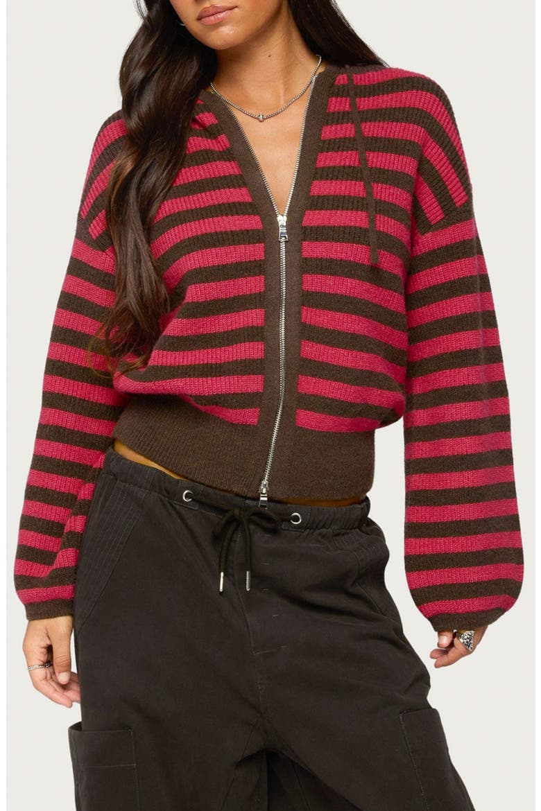 Cluny Striped Knit Zip Hoodie, Main, color, RED-AND-BROWN