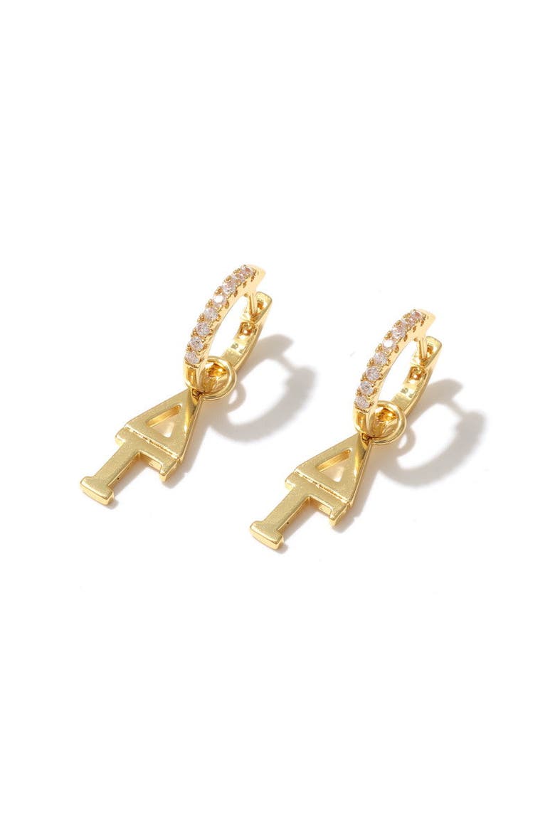 Delta Gamma Greek Letter Huggie + Charm Earrings, Main, color, Yellow Gold