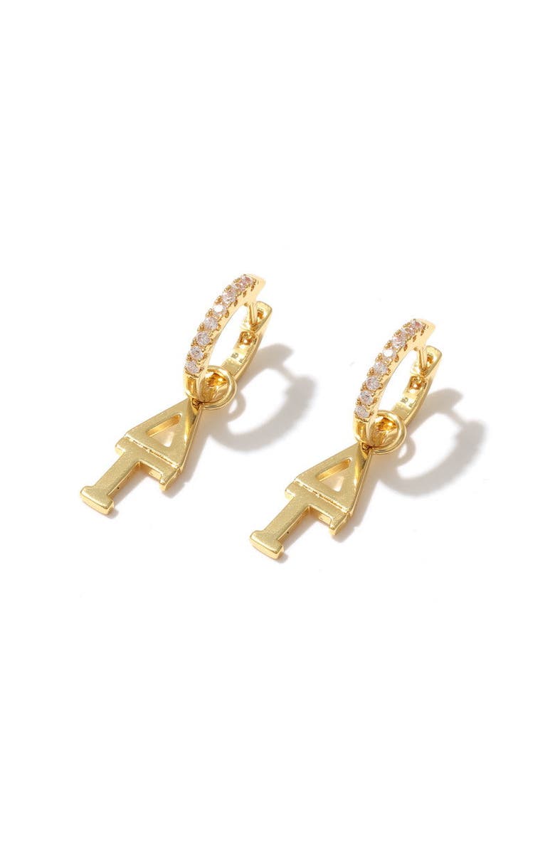 Color Shout Delta Gamma Greek Letter Huggie + Charm Earrings, Main, color, Yellow Gold