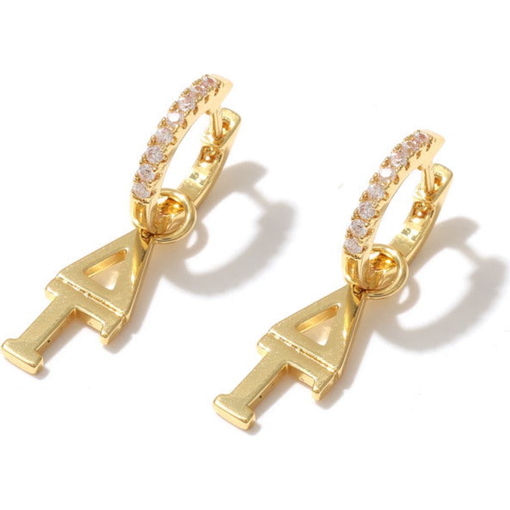 Color Shout Delta Gamma Greek Letter Huggie + Charm Earrings In Gold