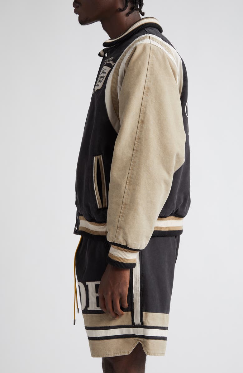 Rhude Washed Cotton Canvas Varsity Jacket, Alternate, color,