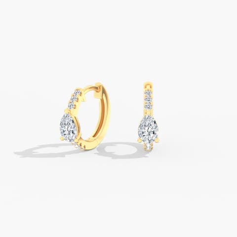 Dainty Pear Huggie Lab Diamond in 14K Gold