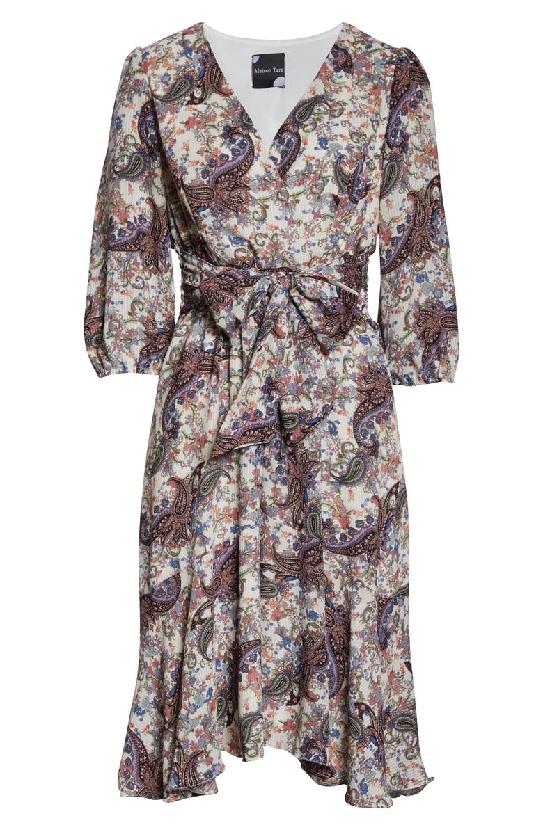 Maison Tara Floral Paisley Faux Wrap Dress, Alternate, color, 