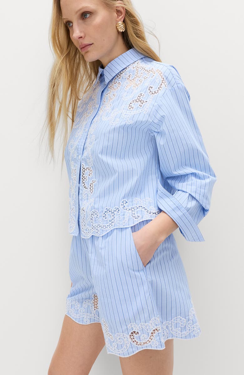 M&S Stripe Embroidered Button-Up Shirt, Alternate, color, Blue/ Multi