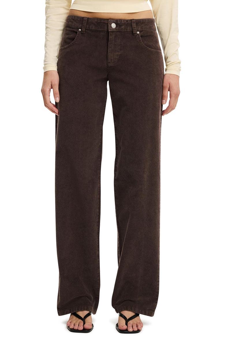 Cotton On Women's Low Rise Straight Cord Pant, Main, color, Washed Seal Brown