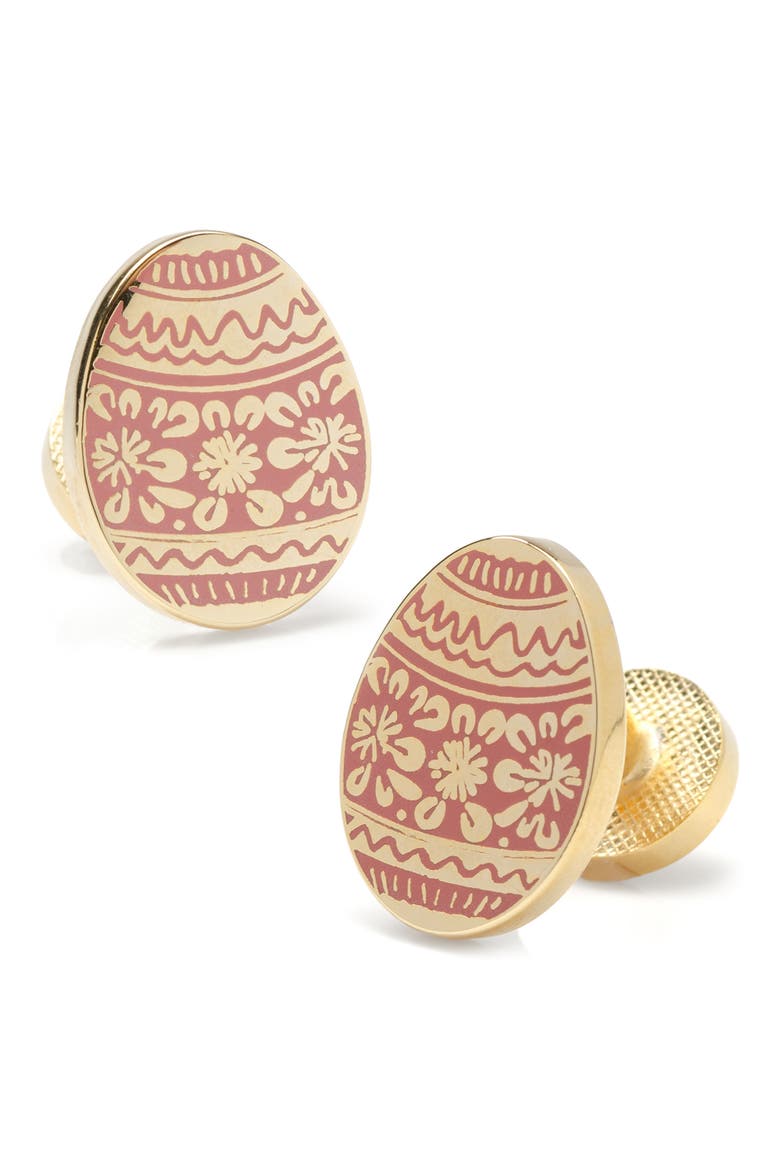 Decorative Egg Cuff Links, Main, color, ORANGE/ GOLD