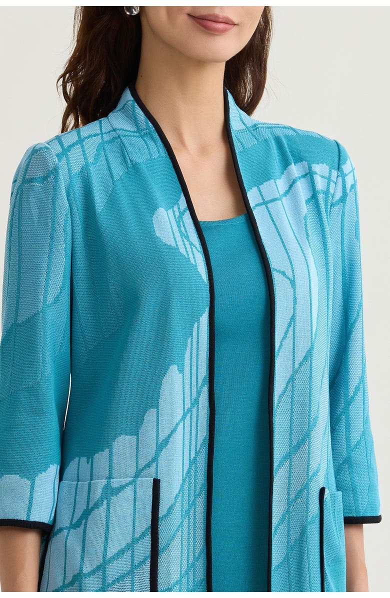 Ming Wang Heritage Geoprint Jacquard Knit Jacket, Alternate, color, Serene/Nebula/White/Black