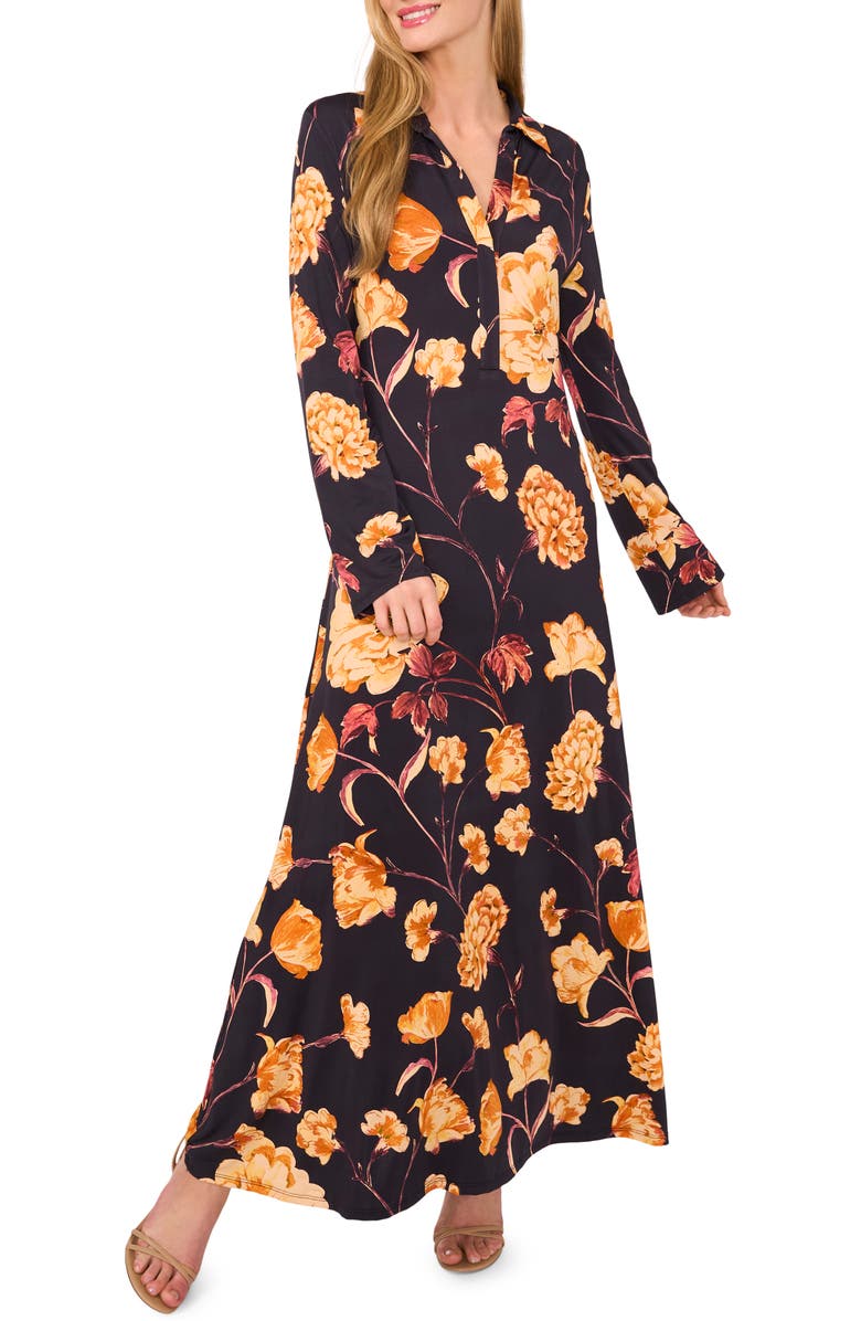 Ted Baker Floral Long Sleeve Jersey Maxi Dress, Main, color, Baritone Blue