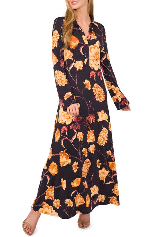 Ted Baker Floral Long Sleeve Jersey Maxi Dress In Black
