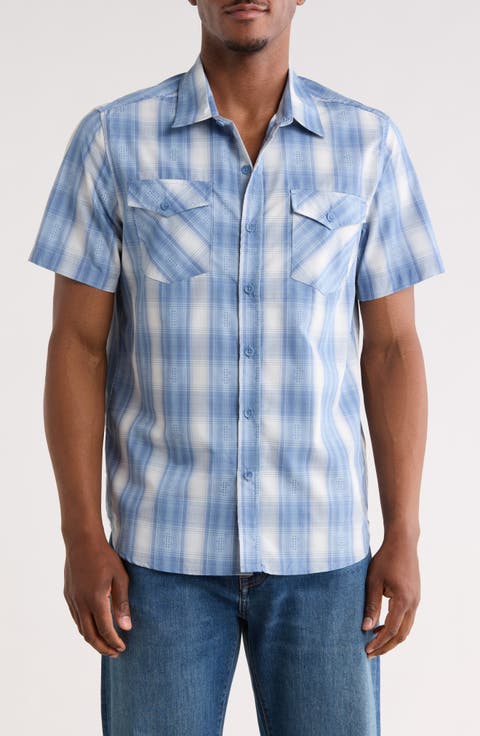Plaid Short Sleeve Dobby Button-Up Shirt