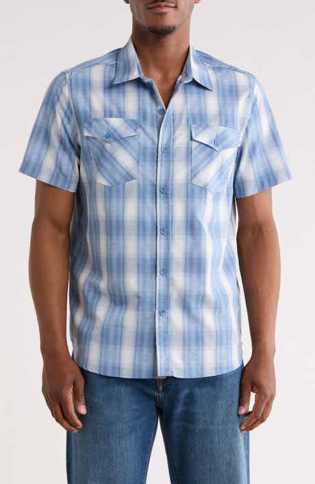Plaid Short Sleeve Dobby Button-Up Shirt