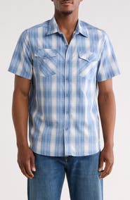 Frye Plaid Short Sleeve Dobby Button-Up Shirt
