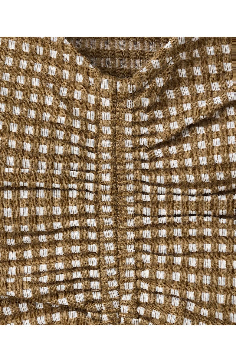 MANGO Micro Check Ruched Cotton Blend Top, Alternate, color, Khaki