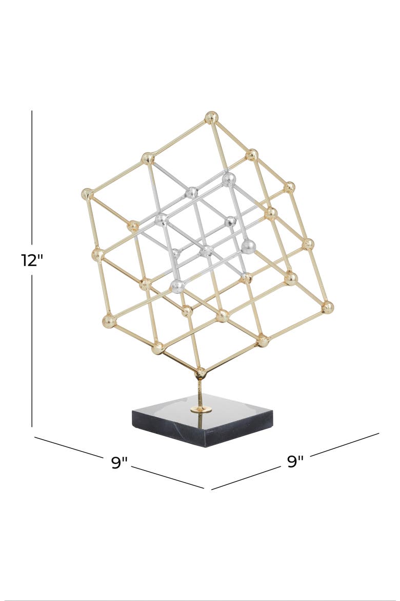 Goldtone Geometric Sculpture with Black Marble Base, Alternate, color, GOLD