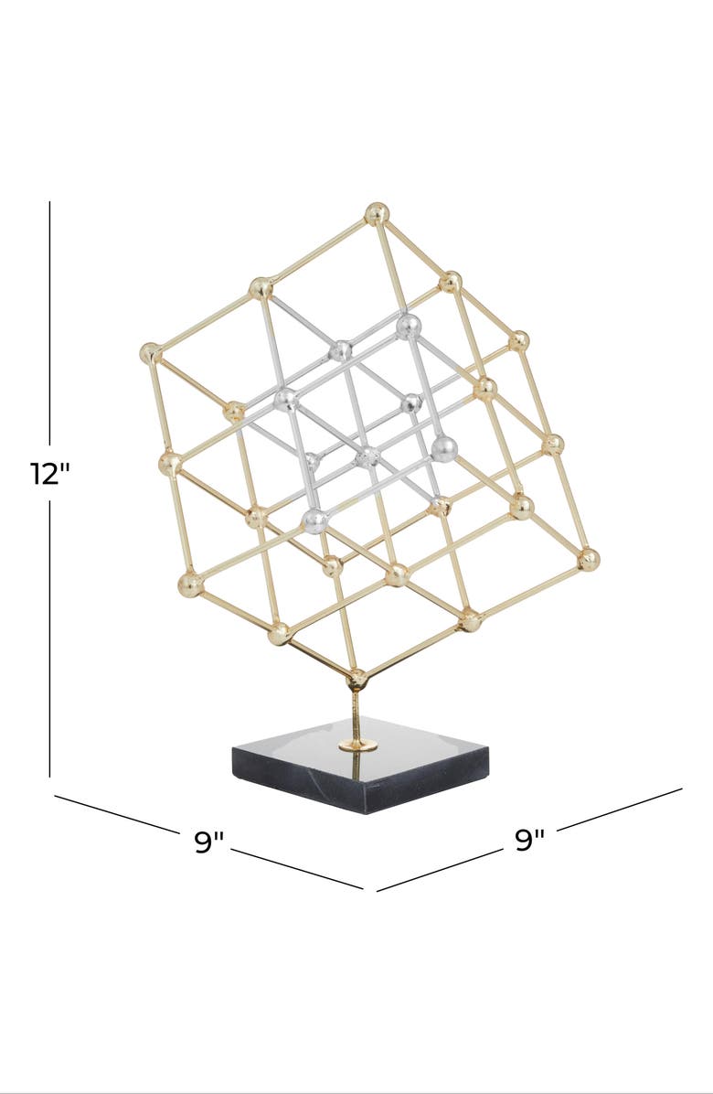 VIVIAN LUNE HOME Goldtone Geometric Sculpture with Black Marble Base, Alternate, color, Gold